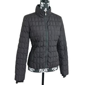 Women's Black J. Crew Quilted Puffer Full Zip Coat - M